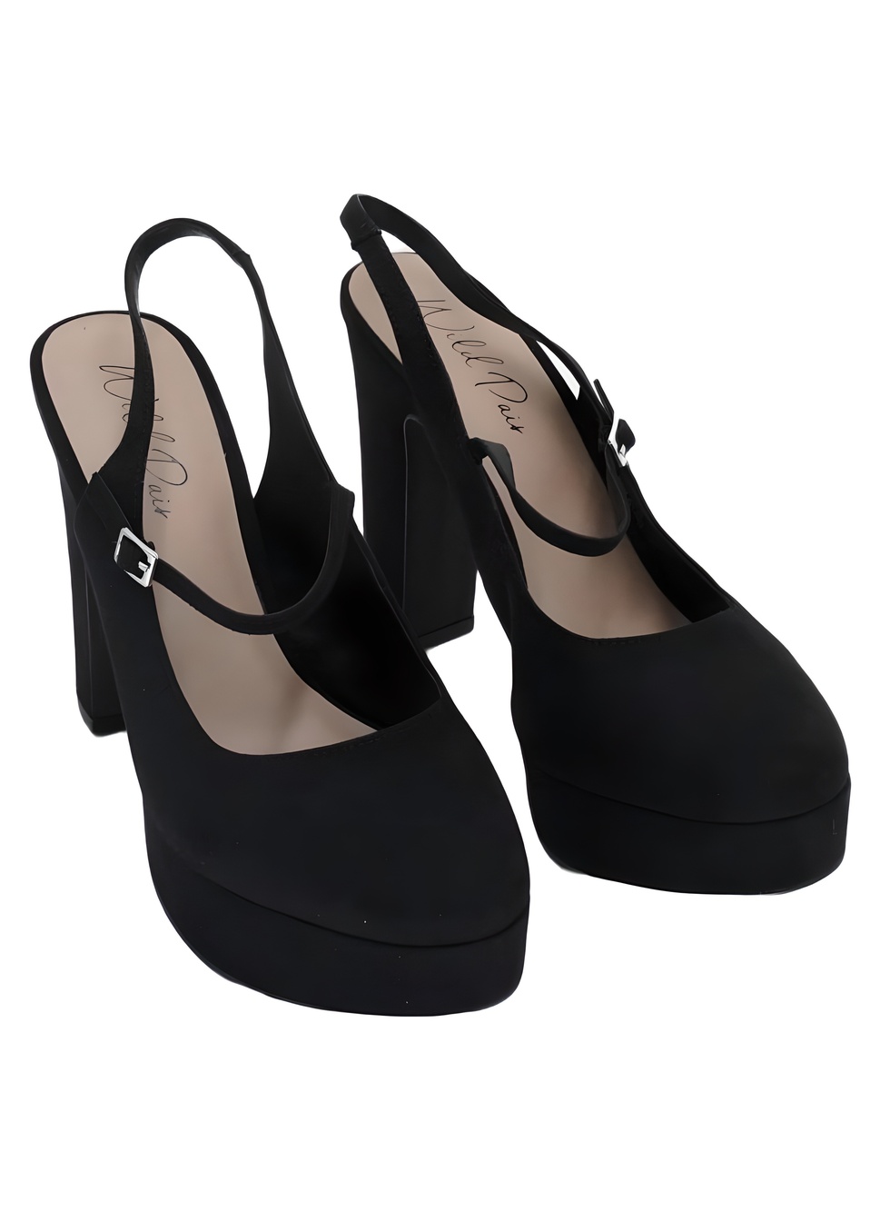 Wild Pair Ciehna Round Toe Platform Slingback Pumps Black Microsuede Size 8.5M
